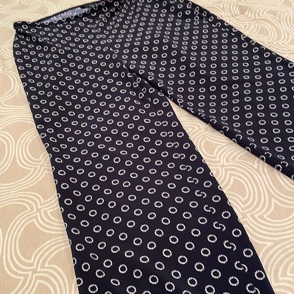 Talbots pants, polyester blend, black with white circles, side zipper, 8 P